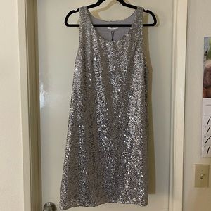 Silver Sequined Calvin Klein Shift Dress